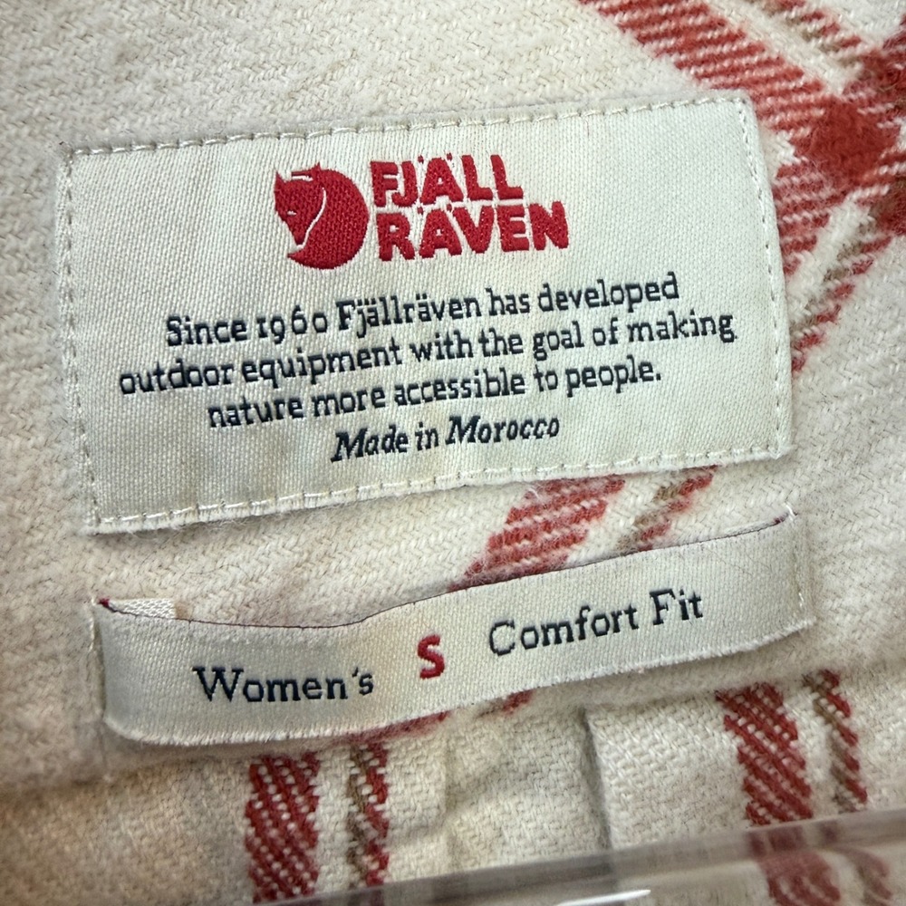 Fjallraven Ovik Twill Shirt Womens S Cream Red Plaid G-1000 Elbow Patch 84134 - Picture 8 of 12